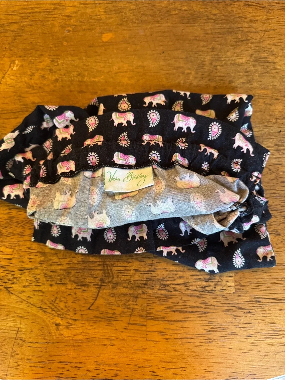 Vintage Vera Bradley Black & Pink Elephant Pattern drawstring bag.  Unlined